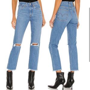 LEVI'S Premium Wedgie Straight Distressed High Rise Jean Raw Hem